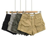 Mid Rise Washed Denim Cargo Shorts