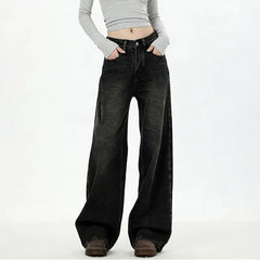 Mid Waist Washed Wide Leg Baggy Jeans