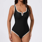Notch Neck Contrast Trim Swimsuit