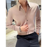 Long-Sleeve Collared Plain Button Up Shirt