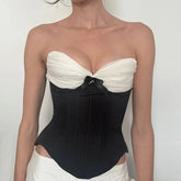 Two Tone Bow Panel Tube Corset Top