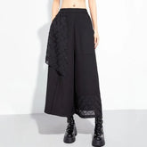 Mid Waist Lace Panel Crop Wide Leg Pants