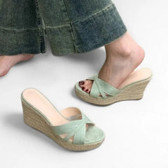 Platform Wedge Faux Leather Slide Sandals