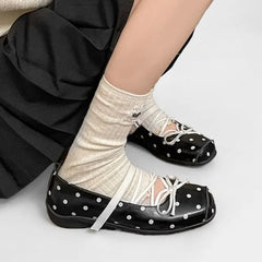 Polka Dot / Plain Lace Up Faux Leather Shoes
