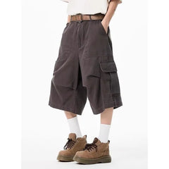 Mid Rise Plain Cargo Shorts