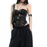Studded Lace Crop Corset Tube Top