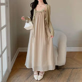 Maternity Plain Crop Cardigan / Spaghetti Strap Maxi A-Line Dress