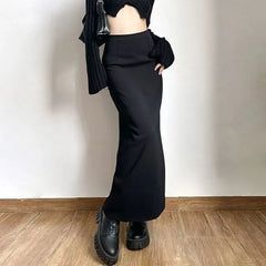 High Waist Plain Slit Maxi Pencil Skirt