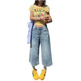 Low Waist Washed Wide Leg Jorts