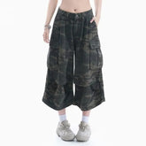 Mid Rise Camouflage Wide Leg Cargo Jorts