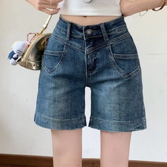 Mid Rise Washed Denim Shorts