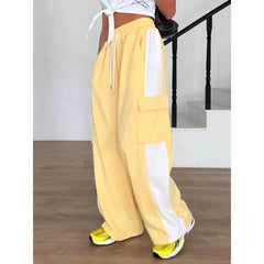 Drawstring Color Block Pocket Straight Cut Pants