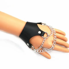 Layered Alloy Chain Faux Leather Bracelet