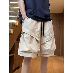 Drawstring Waist Plain Cargo Shorts