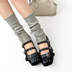 Studded Mary Jane Faux Leather Flats