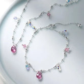 925 Sterling Silver Faux Crystal Station Bracelet / Pendant Necklace