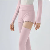 Plain Ribbed Knit Shrug / High Waist Lettuce Edge Dance Shorts / Set