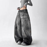 Mid Rise Washed Barrel Leg Baggy Jeans