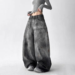 Mid Rise Washed Barrel Leg Baggy Jeans