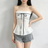 Strapless Lace Trim Flowy Tube Top