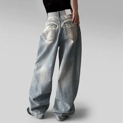 Mid Rise Washed Wide Leg Baggy Jeans