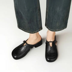 Faux Leather Cutout Mary Jane Mules