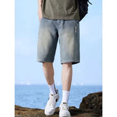 Mid Waist Washed Denim Shorts