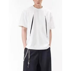 Elbow-Sleeve Crew Neck Two Tone Studded T-Shirt