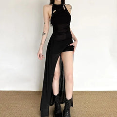 Sleeveless Cutout Asymmetrical Plain A-Line Dress