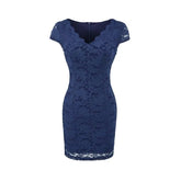 Short-Sleeve V-Neck Lace Mini Sheath Dress