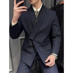 Asymmetric Lapel Blazer / Vest / Full Length Slim Fit Suit Pants / Set