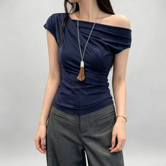 Short-Sleeve Off Shoulder Plain Crop Top