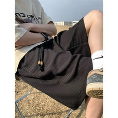 Drawstring Waist Plain Textured Shorts