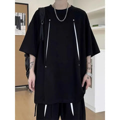 Set: Short-Sleeve Crew Neck Contrast T-Shirt + Wide Leg Shorts