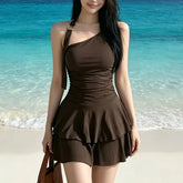 Halter Plain Ruffle Swimdress