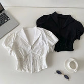 Short-Sleeve Lace Corset Crop Shirt