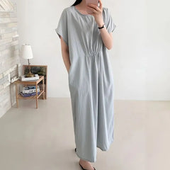 Short-Sleeve Plain Ruched Dress