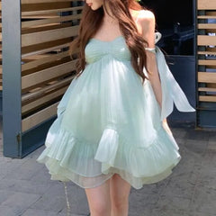 Spaghetti Strap Plain Ruched Mini A-Line Dress