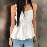 Plain Ruched Ruffled-Trim Camisole Top
