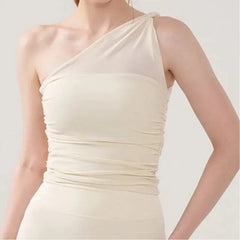 Sport Single Shoulder Plain Ruched Camisole Top