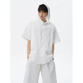 Set: Short Sleeve Plain Hooded Button Top + Mid Rise Shorts
