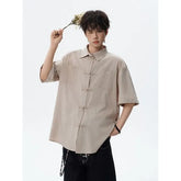 Short Sleeve Collared Plain Frog Closure Shirt