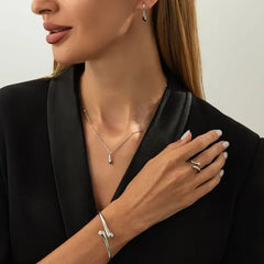 Set: Teardrop Drop Hook Earring + Necklace + Ring + Bangle