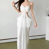 Spaghetti Strap Cutout Sheer Maxi Sheath Dress
