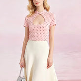 Stand Collar Polka Dot Slim Top