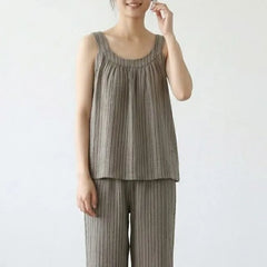 Pajama Set: Scoop Neck Pinstriped Tank Top + Pants
