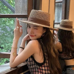 Banded Straw Boater Hat