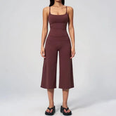 Set: Spaghetti Strap Scoop Neck Plain Camisole Top + High Waist Capri Wide Leg Sweatpants
