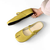 Hidden Wedge Split Toe Plain Faux Leather Mary Jane Mules