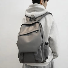 Plain Faux Leather Laptop Backpack
